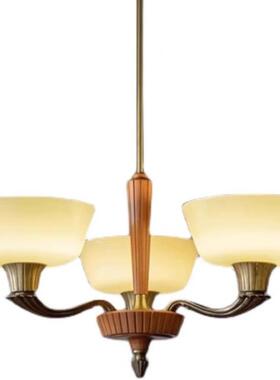 法Lighting艺式木吊灯中古美厅式轻奢复古铜书房卧室全餐护眼原木