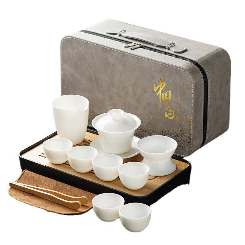 羊脂批玉白瓷茶具套装全套夫功印茶具盖碗茶杯旅行茶具发礼盒LORN