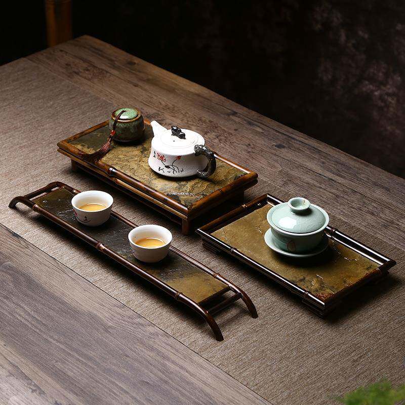 七月七复古梅鹿竹紫岩面茶桌岩茶台干泡台壶乘茶盘工夫茶具托盘
