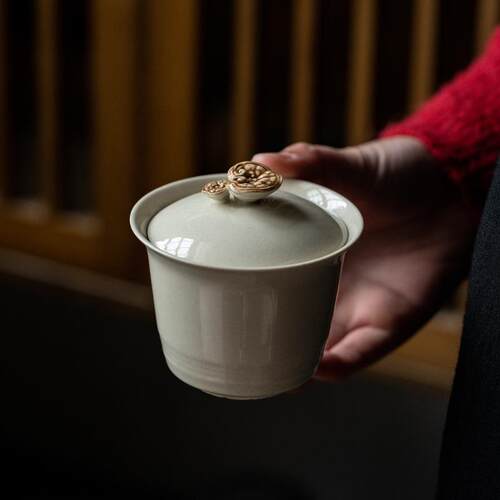 日式手工复古小盖碗茶杯单个陶瓷草木灰带盖功夫泡茶杯手抓泡茶碗