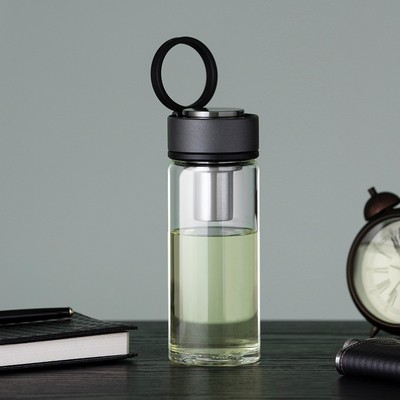 万象单层玻璃杯加厚大容量水杯男女士户外便携提环茶水分离杯U260