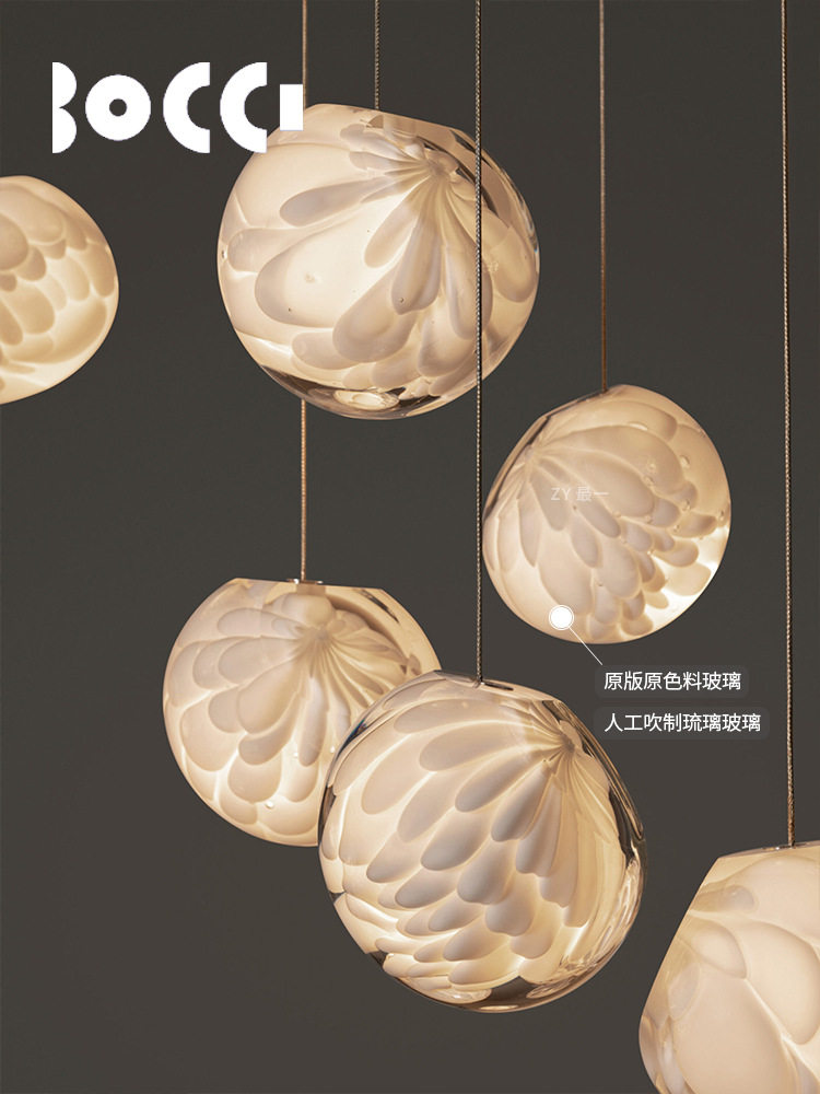 T118餐厅吊灯创意羽毛玻璃别墅客厅床头复式楼梯吊灯铁艺吊灯