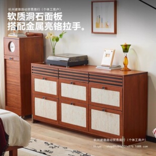 2026北欧复古实木九斗柜餐边柜靠墙一体卧室抽屉实木收纳柜床尾柜