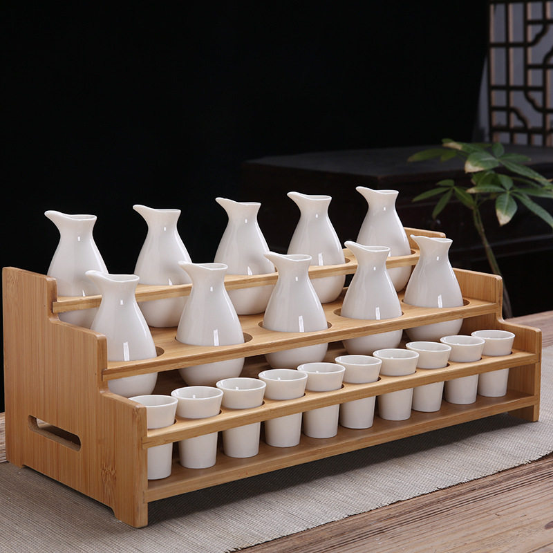 陶瓷酒具套装家用白酒分酒器中式复古风酒壶小酒盅一口杯带展示架