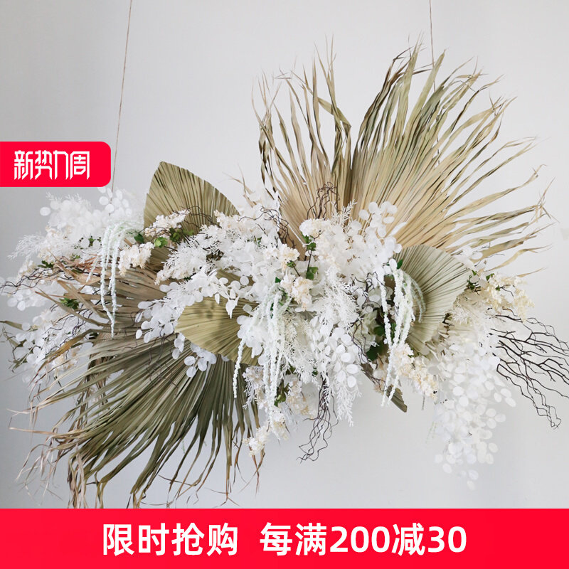 蒲扇叶橱窗花艺吊顶大型悬空植物吊花餐厅大堂迎宾区吊饰仿真花卉