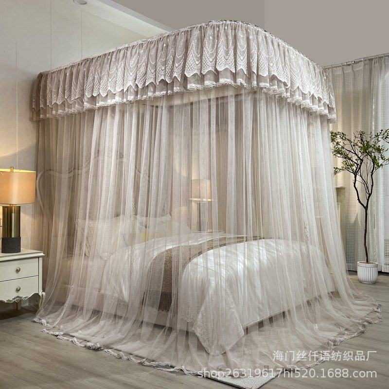 导轨蚊帐2025新款家用U型轨道1.5伸缩床幔高级卧室落地免安装防蚊