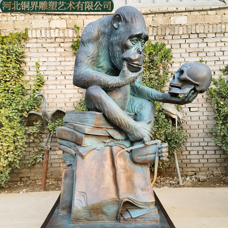 手持头骨思考达尔文猴子铸铜雕塑Darwin Monkey Bronze Sculpture