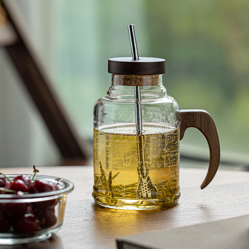 高硼硅玻璃水杯手把杯凉水壶带盖吸管便捷简约大容量学霸杯喝茶杯