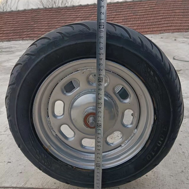速发推车轮子带轴套装旧摩托车胎改工地手推车马车轮重型充气轮子