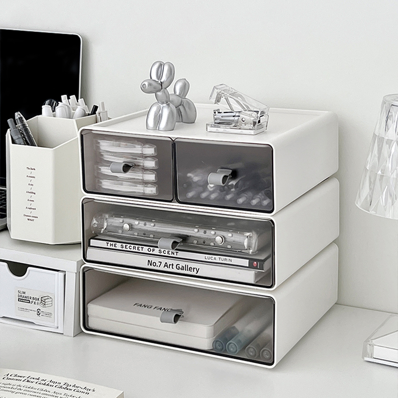 速发桌面收纳盒抽屉式亚克力办公室书桌文具杂物置物架塑盒料理整