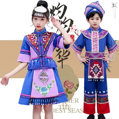 速发新款儿童舞台演出服幼儿少数民族黎族男童合唱舞蹈服表演服装