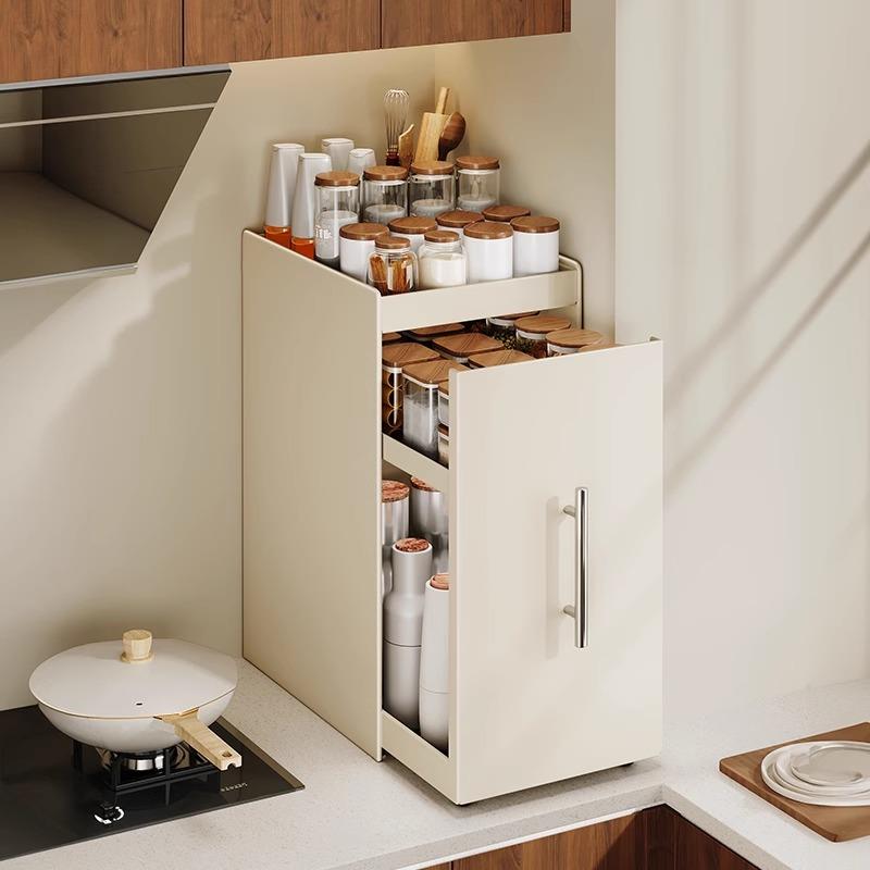 加厚调料品置物架厨房窄边抽拉调味料多功能收纳柜子夹缝台面拉篮