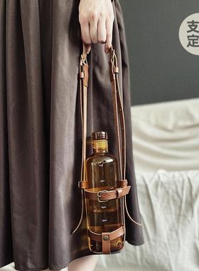 boeibei 复古简约可调节斜挎单肩长短背带手提玻璃瓶保温杯水杯套