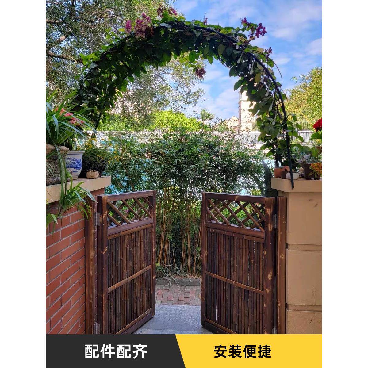 户外庭院栅栏门农村围栏门别墅花园入户双开门木门竹篱笆院子大门