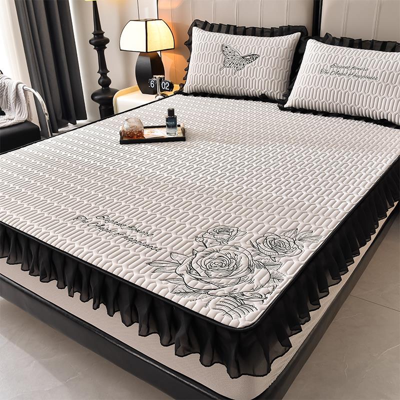 2025夏季花边冰丝乳胶凉席床笠款三件套可机水洗单人宿舍空调床垫