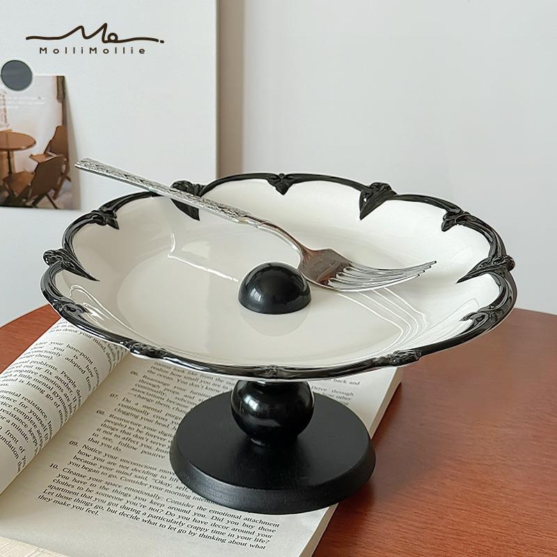 莫里乐园法式浮雕高脚水果盘客厅家用糖果盘茶几高档轻奢