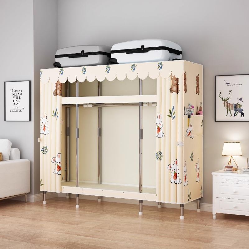 简易布衣柜收纳柜家用卧室收纳整理出租房用加厚加粗钢架组装衣橱