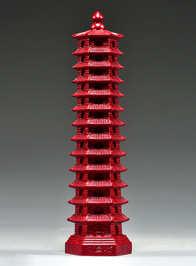 红色木雕十三层文昌塔摆件实木13层文昌塔客厅玄关书房装饰工艺品
