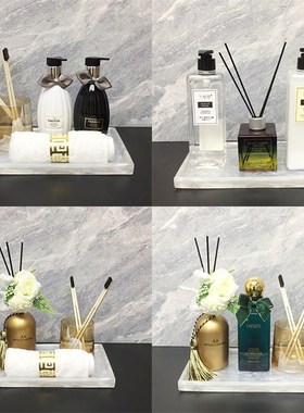 卫生间软装 样板房摆件 卫浴展厅浴室柜上托盘组合 样板间软饰品