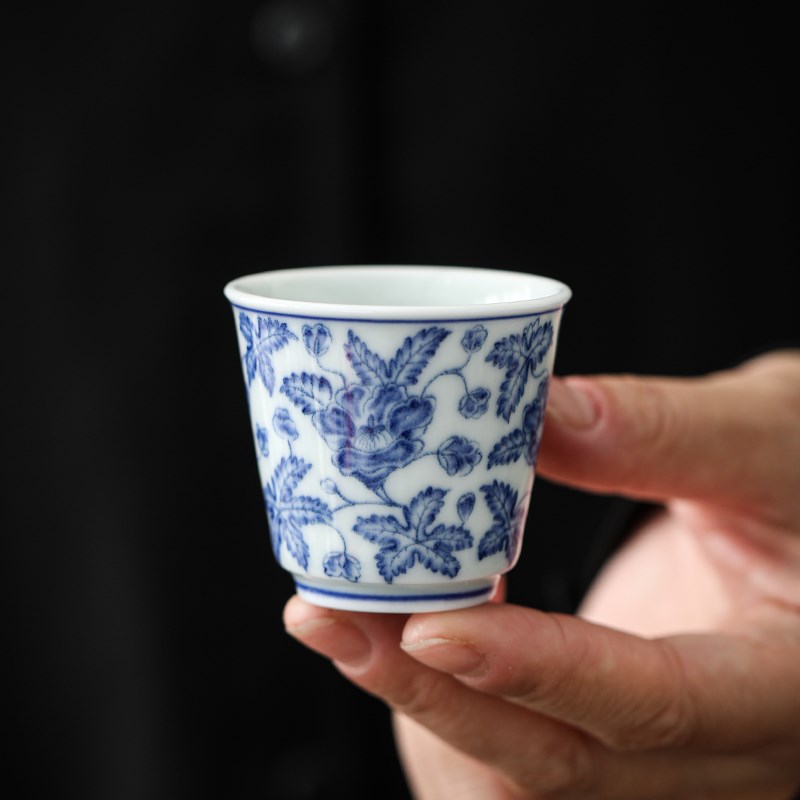 好货白瓷青花秋葵陶瓷茶杯小杯家用喝茶茶盏品茗杯礼盒个人专用闻