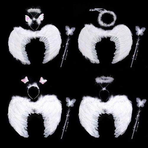 Fairy Angel Wings Real Feather Wings Halo Wand Set Dance