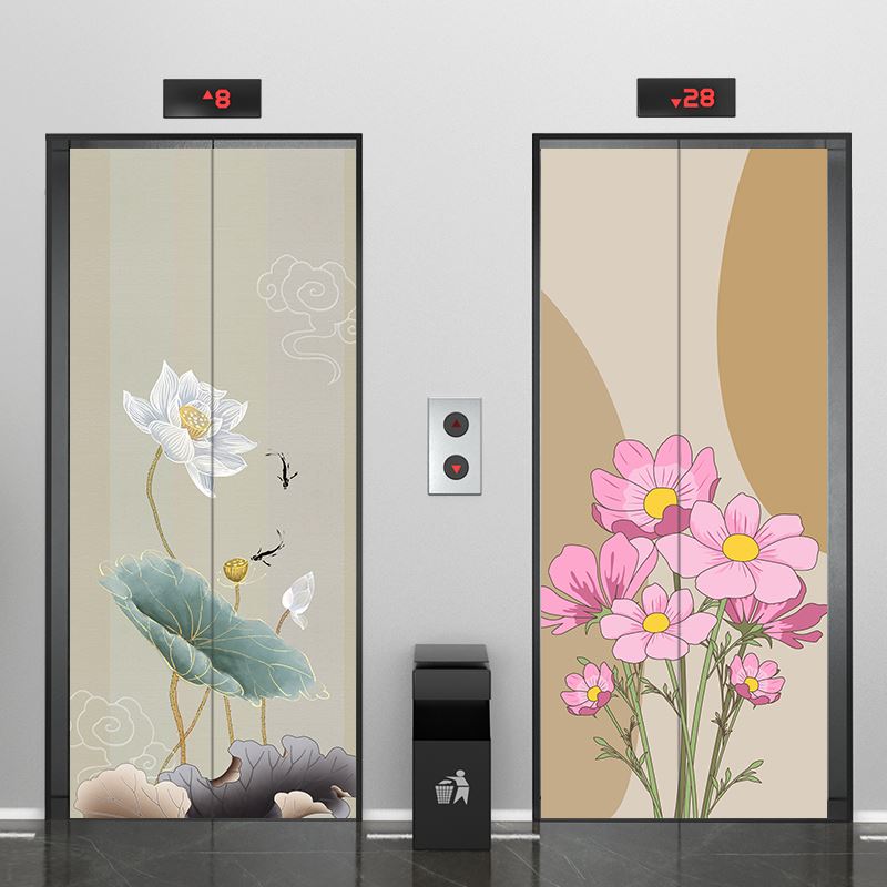 中式电梯门贴纸门贴装饰画贴画入户电梯门翻新防水贴纸定制玄关画