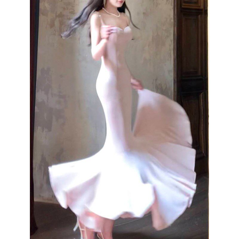 好货Good Job【多色可选】步步生莲鱼尾裙针织吊带连衣裙丝绒女晚