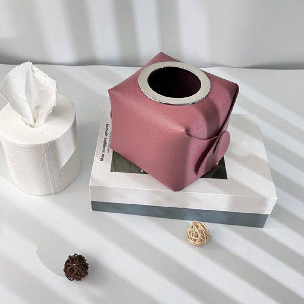 Napkin Paper Case Square Faux Leather Pen Holder Tissue Box
