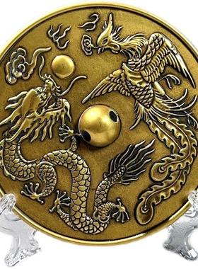新款黄亮婚庆龙凤铜镜小怀镜结婚专用护身镜圆镜中式客厅桌面摆件