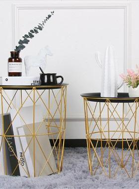 北欧网红铁艺沙发边角几小茶几床头柜储物小圆桌子卧室简约摆件