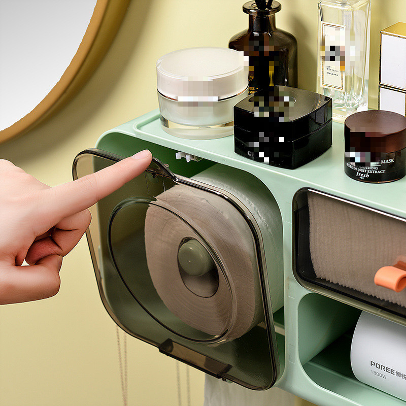 洗脸巾收纳盒壁挂式一次性洁面巾收纳层架化妆室面巾纸吹风机置物