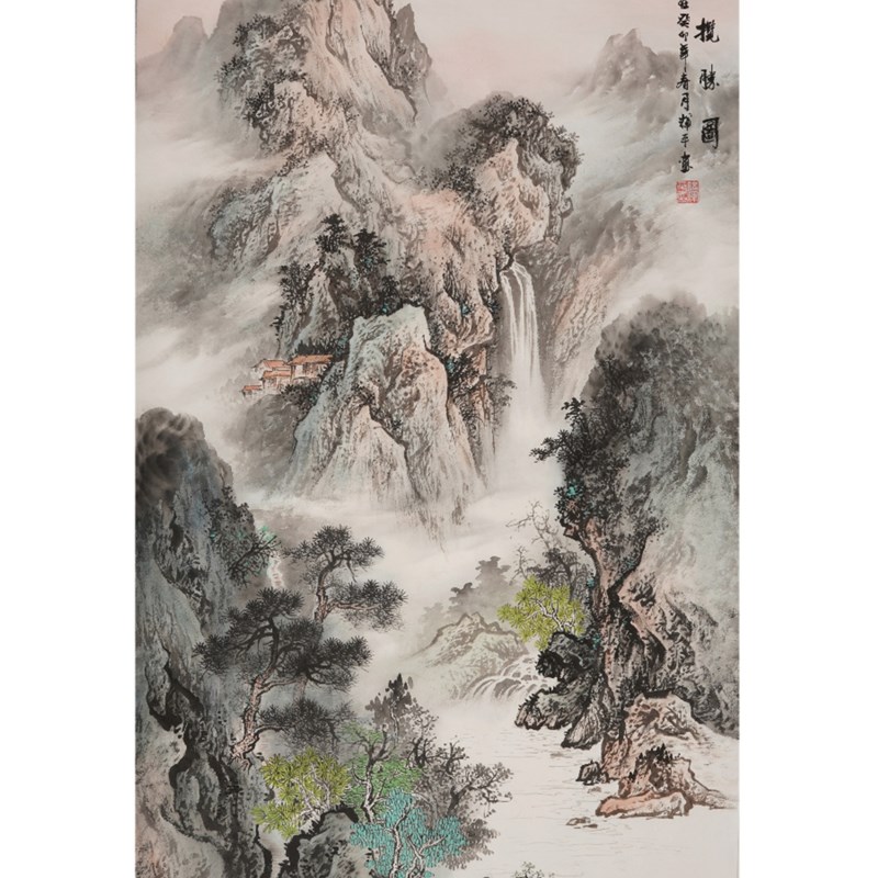 四尺入户中式玄关山水画纯手绘客厅走廊装饰画简约大气国画0017