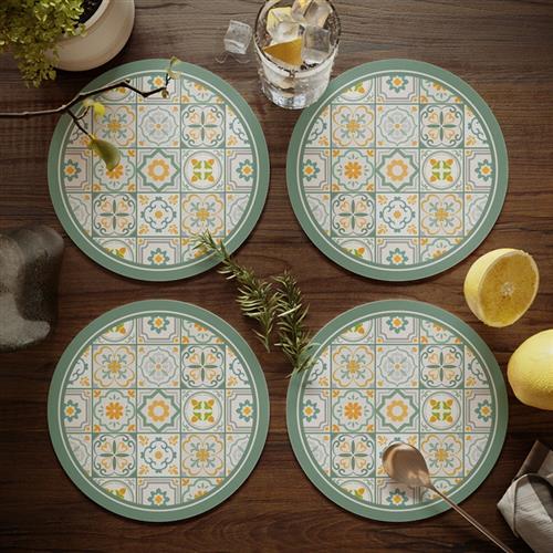 民族风复古餐桌隔热垫圆形小餐垫免洗防水防油碗垫盘垫水杯垫子