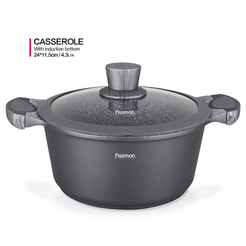 FISAN Casserole with Lid Greblon C3 Granite Non-stick Coatin
