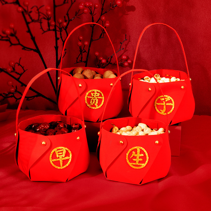 结婚婚房装饰布置早生贵子模具压牀娃娃乾果摆件植Q绒提篮婚庆用