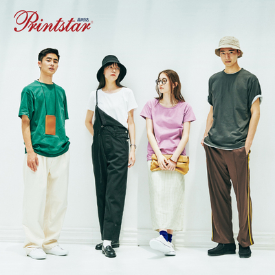 Printstar/品时达纯色t恤男日系潮短袖夏纯棉打底宽松男女情侣装