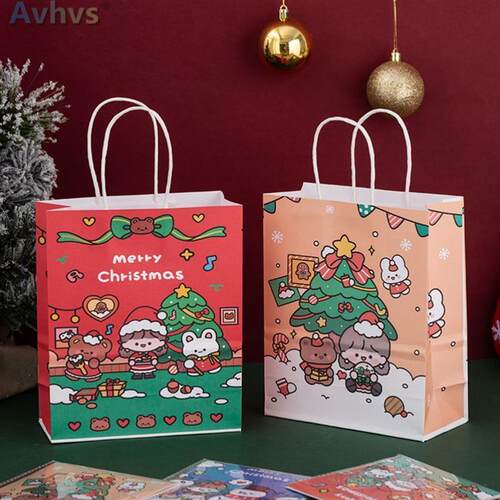 Cartoon Christmas paper kraft snackJ birthday hand bag礼品袋