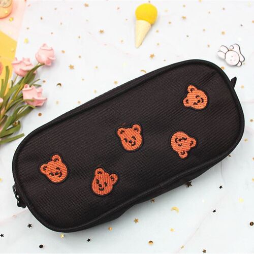 Kawaii Bear Embroidersy Canvas Pencil Bag Pen Case Kids Gift