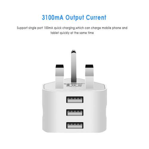 Universal UK Plug 3 Pin Wall Charger Adapter RWith 1/2/3 USB