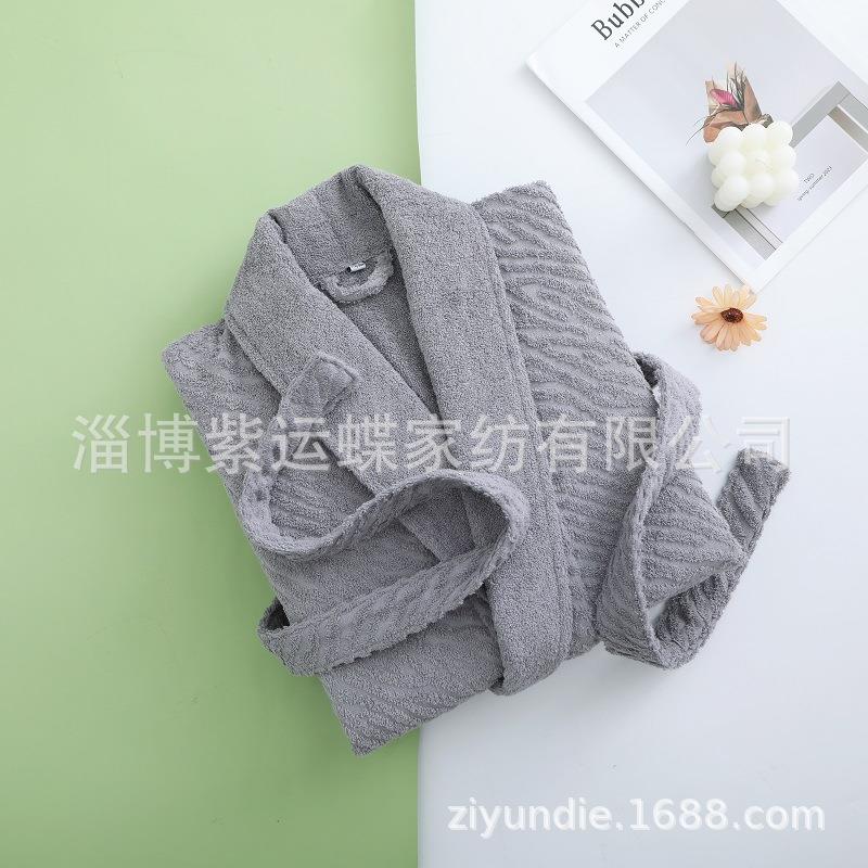 高端酒店浴袍纯棉毛巾秋冬加厚长款提花凹凸浮雕浴衣男女情侣睡袍