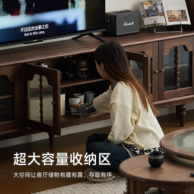 北美美胡桃木法式复黑古实木视柜式客厅小户电型中古风储物电CEU