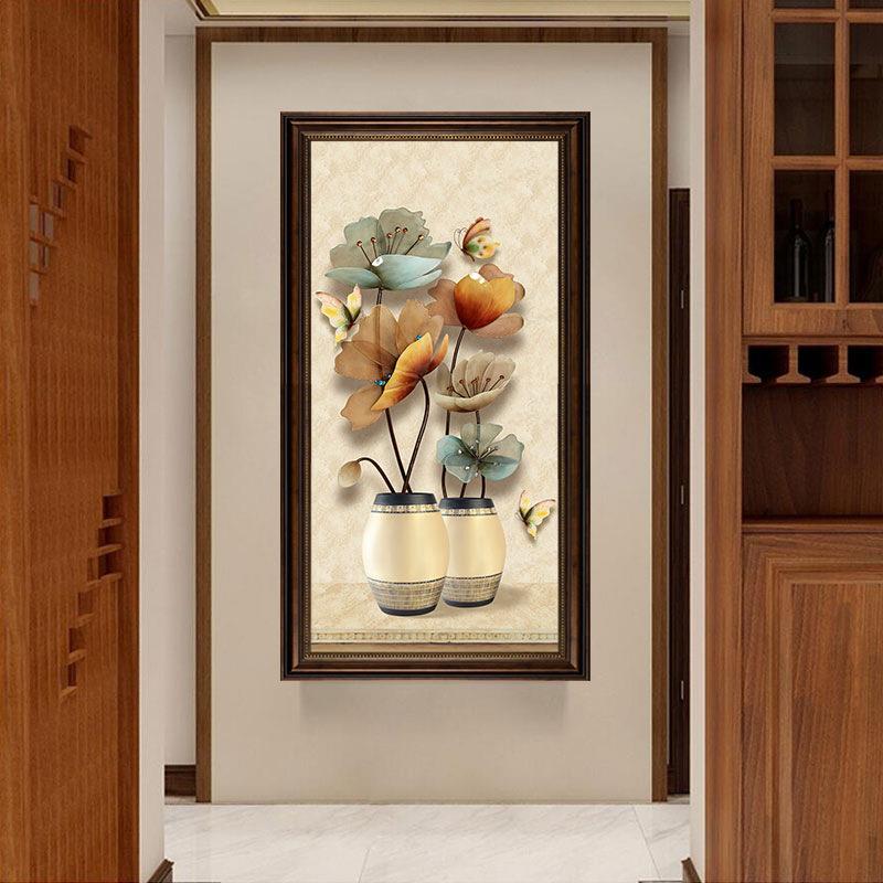 美式玄关客厅装饰画餐厅鱼图挂画欧式复古花瓶油画走廊过道壁画图片