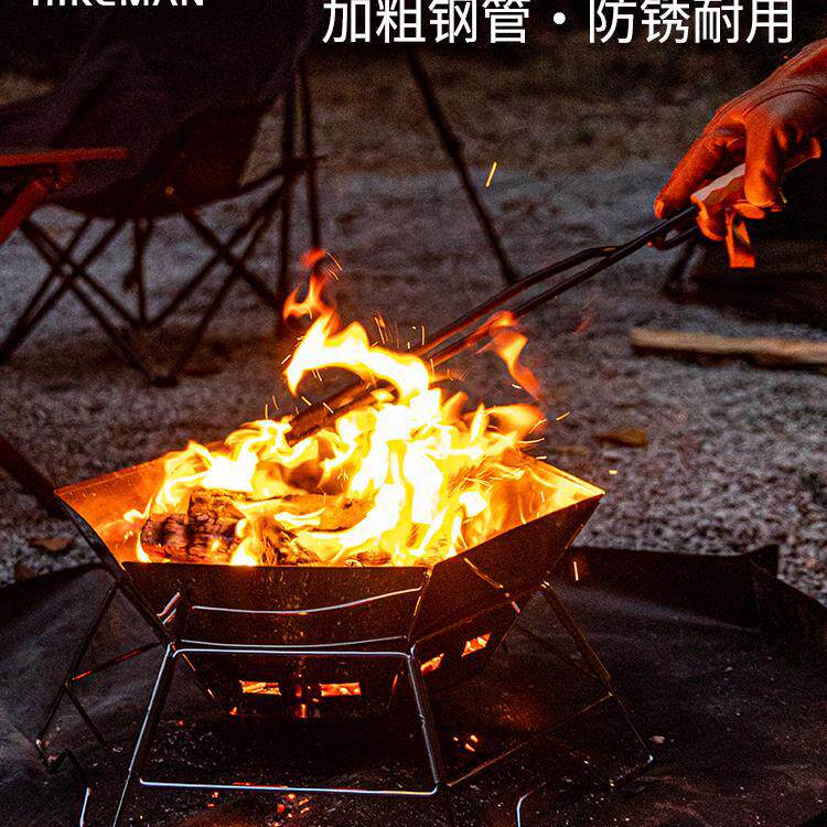 户外露营烧烤焚火钳加长木碳夹子烧火钳实木柴火夹野营生火吹新款