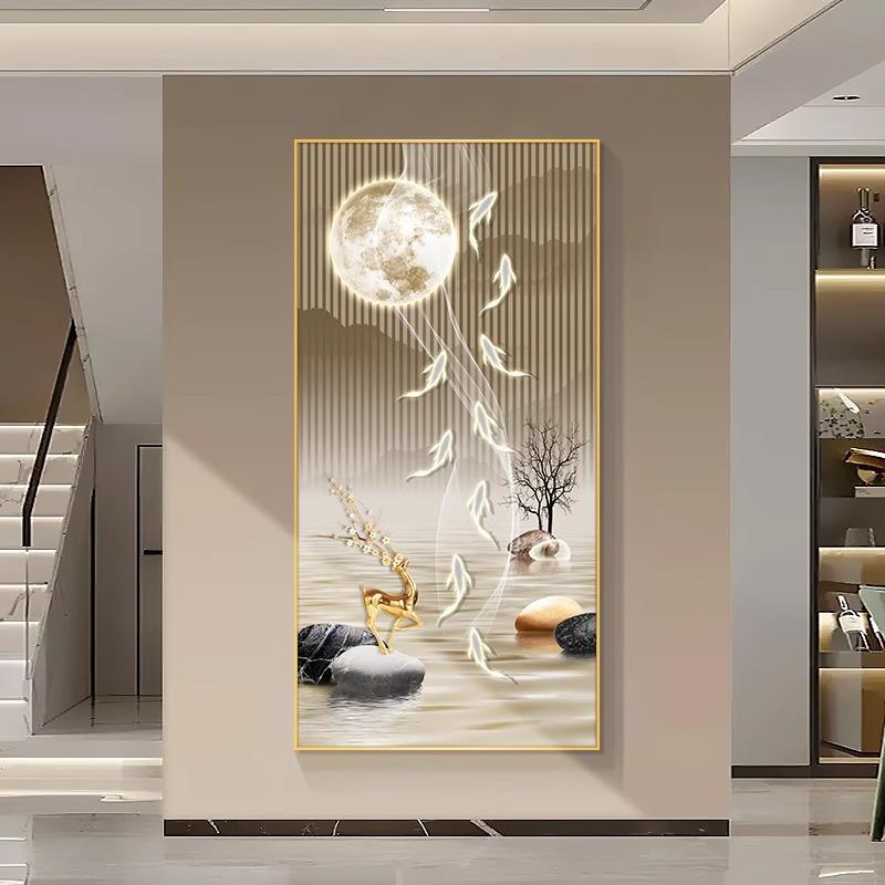 轻奢led带灯玄关装饰画入户走廊尽头氛围灯画正对门挂画过道壁画