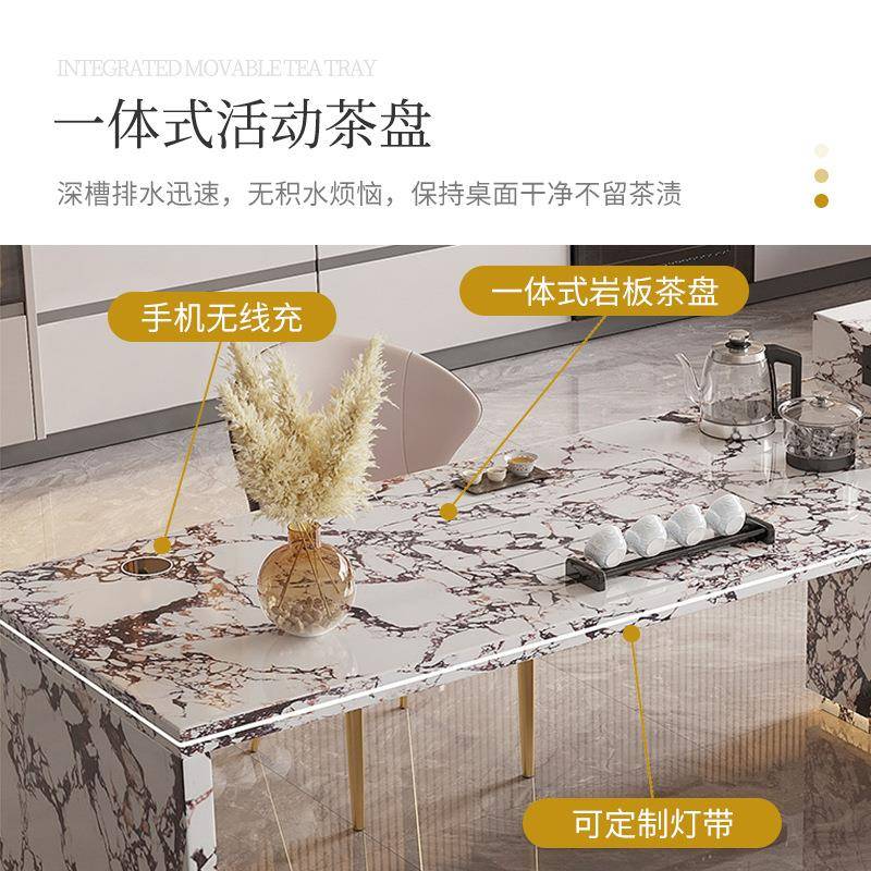 岩板岛台餐桌一体倒导可HHA伸缩厨房客厅茶兩用台帶水台槽中岛台