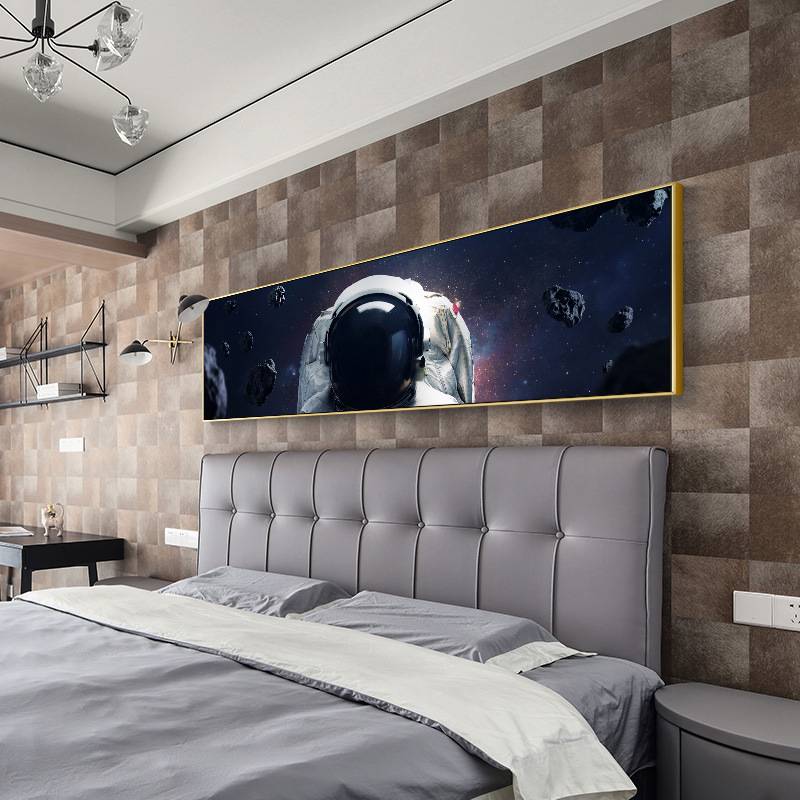 现代简约宇宙装饰画卧室床头挂画横幅主卧墙画星际太空创意墙壁画图片