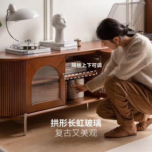 实木电视柜式 新款 用复古玻收纳20250208储物柜中古客厅法家高璃脚