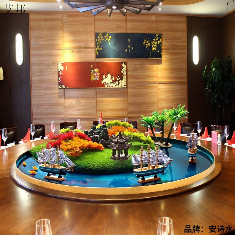 花大圆中式圆桌桌装饰的桌上轻摆件餐桌包间摆设餐桌上酒店中间奢