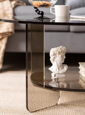 跨境意式透亚克力明极简奶41615板油小风客厅实木家用户型岩茶几