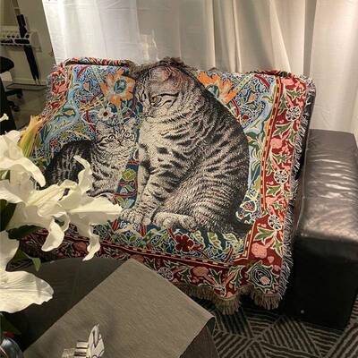 寸1挂5CQM0加*150cm厚毛毯沙发毯尺盖毯毯猫咪油画风格